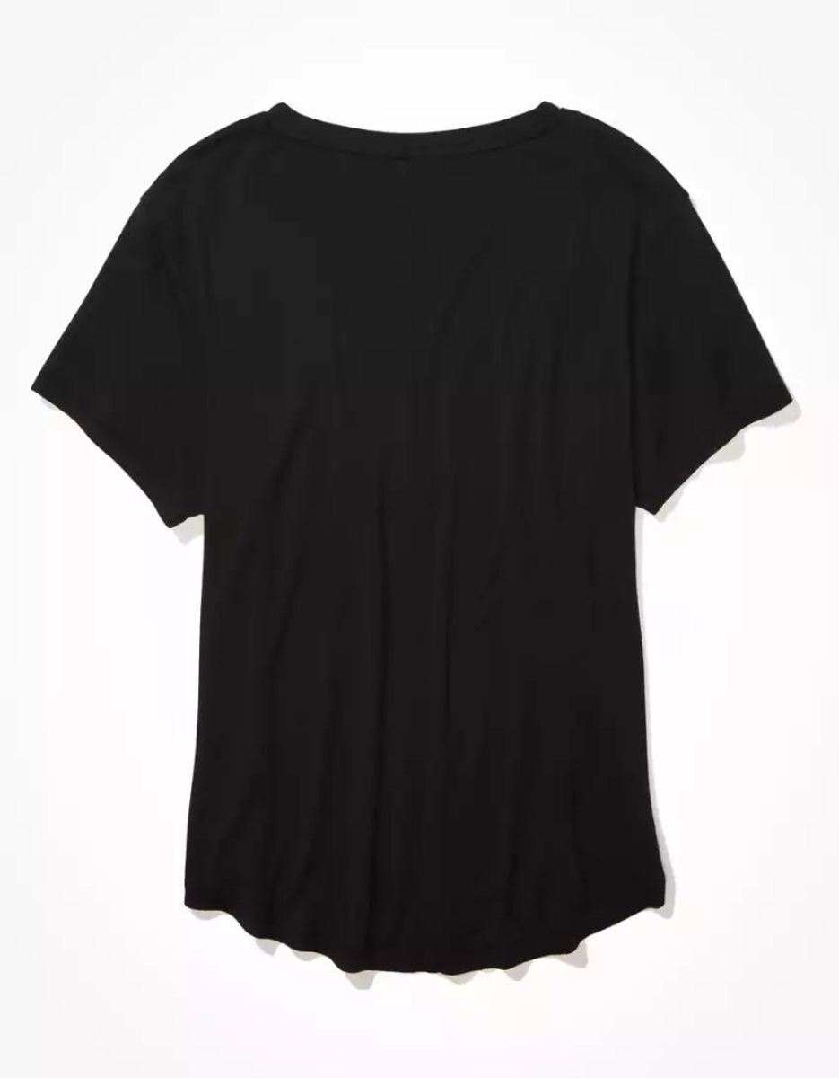 T Shirts American Eagle AE Soft & Sexy V-Neck Pocket Tee Noir Femme | LMD-51831328